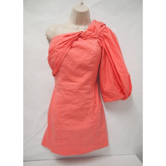 NWT Free People Women Looking My Best One Shoulder Puff Sleeve Mini Dress M Pink - Picture 3 of 8